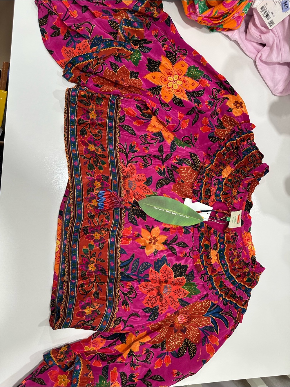 FARM Rio Pink Floral Ruffled Blouse with Orange and Green Accents - Picture 6 of 12